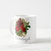Red Roses Floral Elegant  naam Koffiemok (Voorkant links)