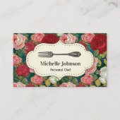 Red Roses Floral Fork Catering Chef Visitekaartje (Voorkant)