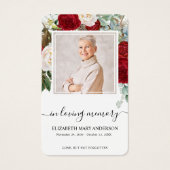 Red Roses Floral Foto Sympathie Funeral Prayer Visitekaartje (Voorkant)