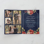 Red Roses Floral Frame Navy Blue QR Code Wedding (Binnen)