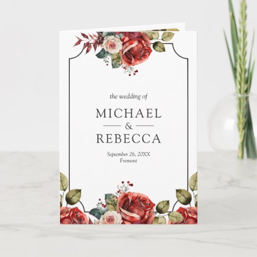 Red Roses Floral Frame Photo QR Code Wedding (Voorkant)