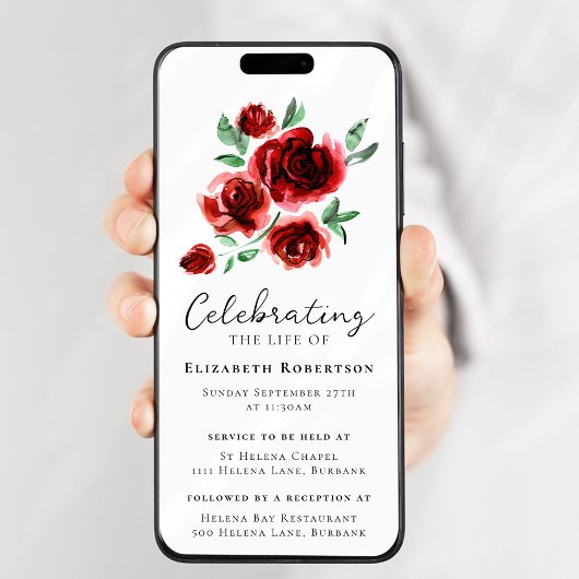 Red Roses Floral Funeral Digital Eviet Kaart