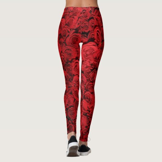 Red Roses Floral Girly Pattern Trendy Fashionable Leggings (Achterkant)