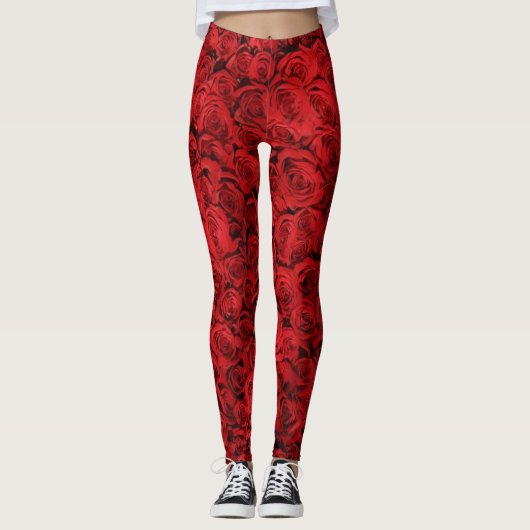 Red Roses Floral Girly Pattern Trendy Fashionable Leggings (Voorkant)