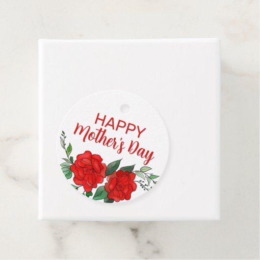 Red Roses Floral Happy Moederdag Bedankjes Labels (In situ)