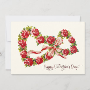 Red Roses Floral Heart Wreath Elegant Cute  Feestdagenkaart