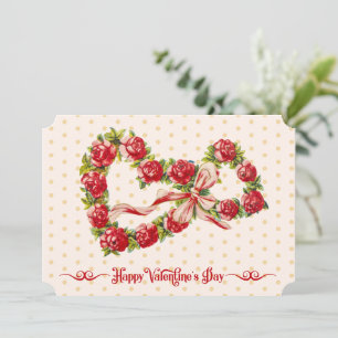 Red Roses Floral Heart Wreath Elegant Cute  Feestdagenkaart