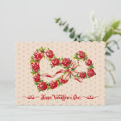Red Roses Floral Heart Wreath Elegant Cute  Feestdagenkaart (Staand voorkant)