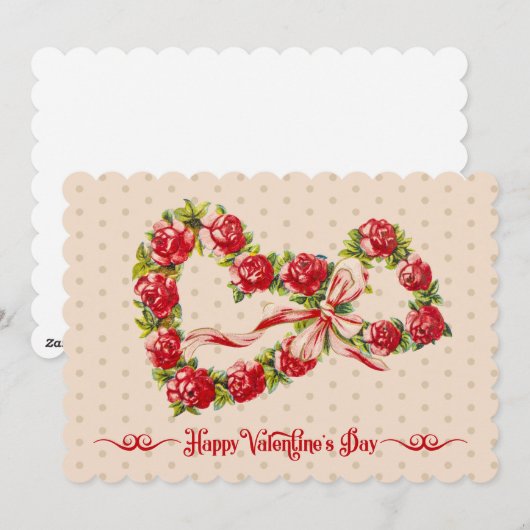 Red Roses Floral Heart Wreath Elegant Cute  Feestdagenkaart (Voorkant / Achterkant)