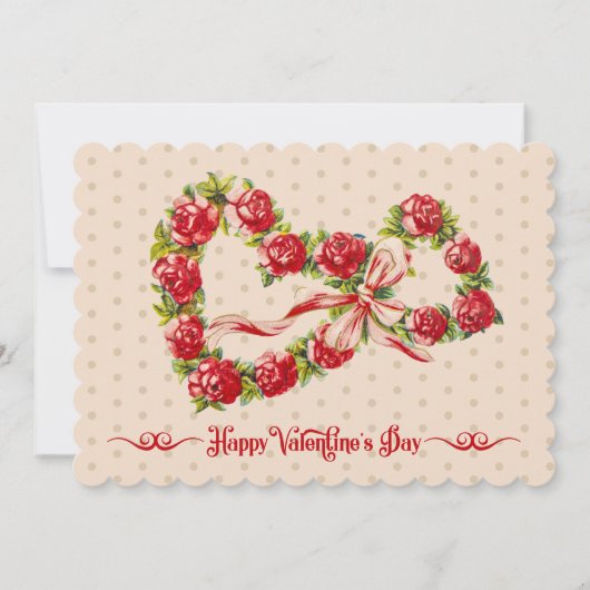 Red Roses Floral Heart Wreath Elegant Cute  Feestdagenkaart (Voorkant)