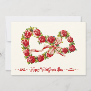 Red Roses Floral Heart Wreath Elegant Cute  Feestdagenkaart