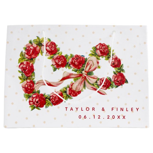 Red Roses Floral Heart Wreath Elegant Cute  Groot Cadeauzakje (Voorkant)