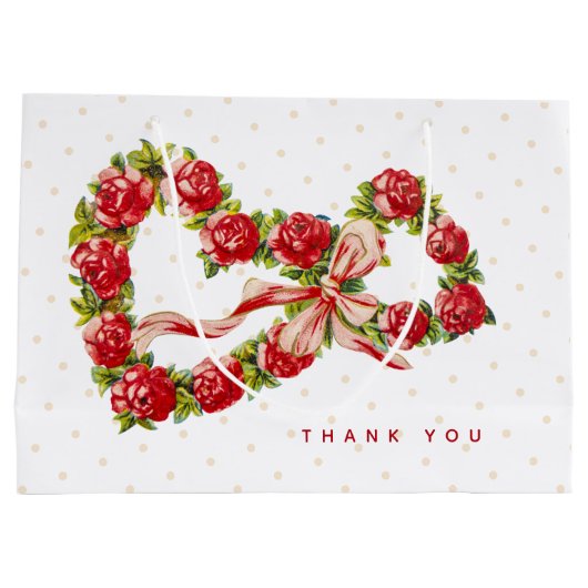 Red Roses Floral Heart Wreath Elegant Cute  Groot Cadeauzakje (Achterkant)