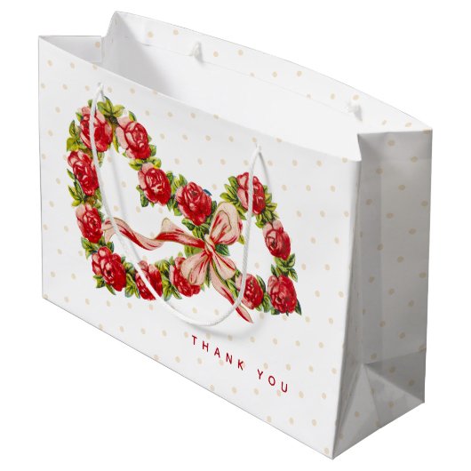 Red Roses Floral Heart Wreath Elegant Cute  Groot Cadeauzakje (Achterkant Gekanteld)