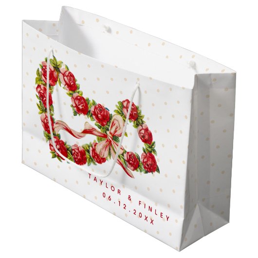 Red Roses Floral Heart Wreath Elegant Cute  Groot Cadeauzakje (Voorkant Gekanteld)