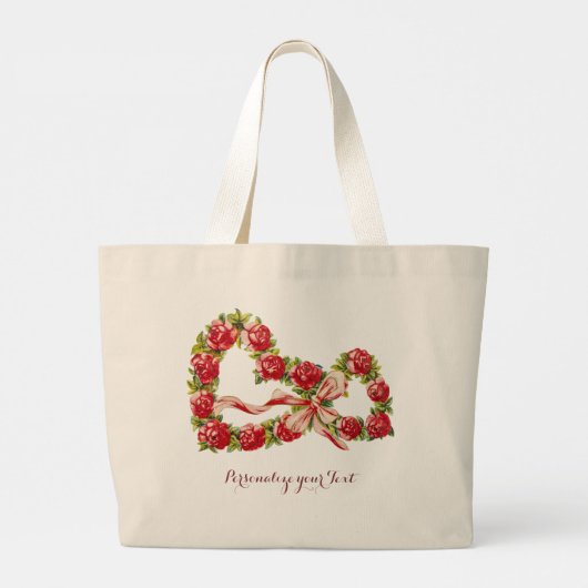 Red Roses Floral Heart Wreath Elegant Cute  Grote Tote Bag (Achterkant)