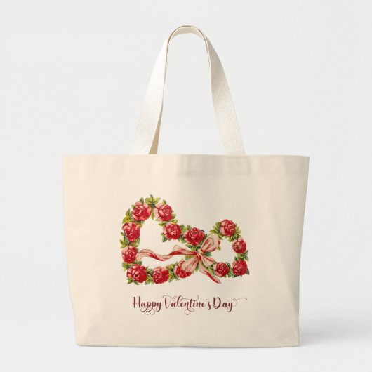Red Roses Floral Heart Wreath Elegant Cute  Grote Tote Bag (Voorkant)