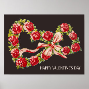 Red Roses Floral Heart Wreath Elegant Cute  Poster