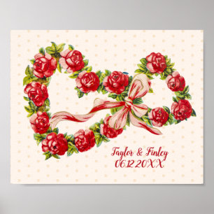 Red Roses Floral Heart Wreath Elegant Cute  Poster
