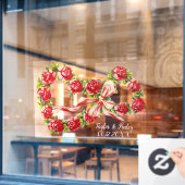 Red Roses Floral Heart Wreath Elegant Cute  Raamsticker (Cafe Raam)