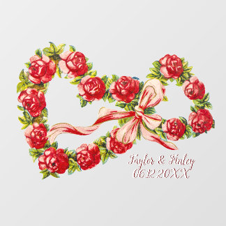 Red Roses Floral Heart Wreath Elegant Cute  Raamsticker