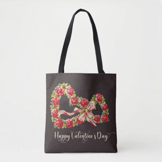 Red Roses Floral Heart Wreath Elegant Cute Tote Bag (Voorkant)