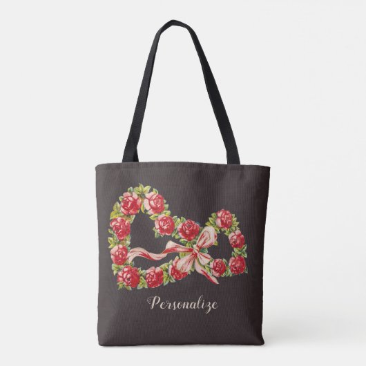 Red Roses Floral Heart Wreath Elegant Cute  Tote Bag (Achterkant)
