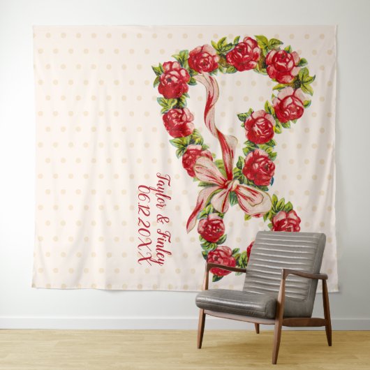 Red Roses Floral Heart Wreath Elegant Cute  Wandkleed (In Situ (horizontaal))