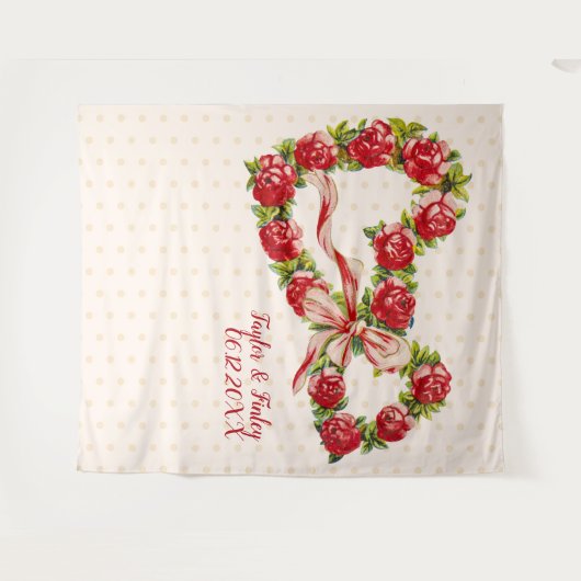 Red Roses Floral Heart Wreath Elegant Cute  Wandkleed (Voorkant (horizontaal))