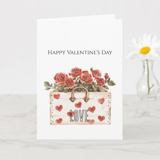 Red Roses Floral Hearts Valentine's Day Kaart (Kleine Plant)