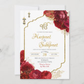 Red Roses Floral Ik Onkar Indian Wedding Kaart (Voorkant)