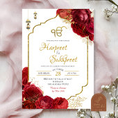 Red Roses Floral Ik Onkar Indian Wedding Kaart