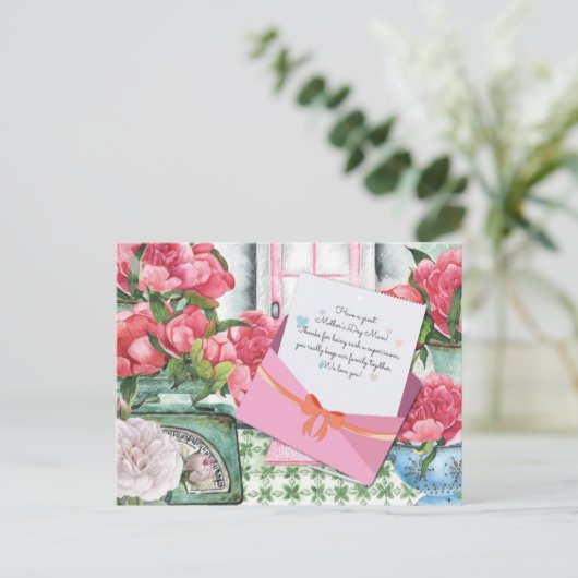 Red Roses Floral Letter Envelope Moederdag Briefkaart (Staand voorkant)