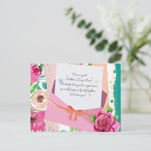 Red Roses Floral Letter Envelope Moederdag Briefkaart (Staand voorkant)
