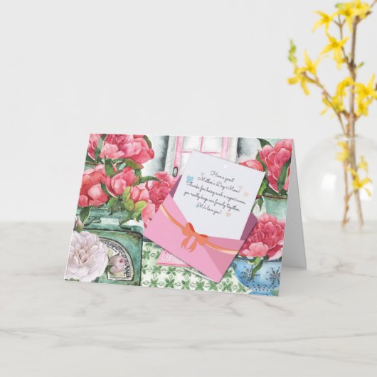 Red Roses Floral Letter Envelope Moederdag Kaart (Gele Bloem)