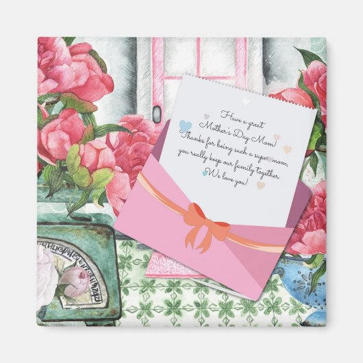 Red Roses Floral Letter Envelope Moederdag Magneet (Voorkant)