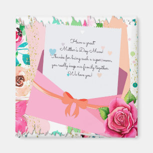 Red Roses Floral Letter Envelope Moederdag Magneet