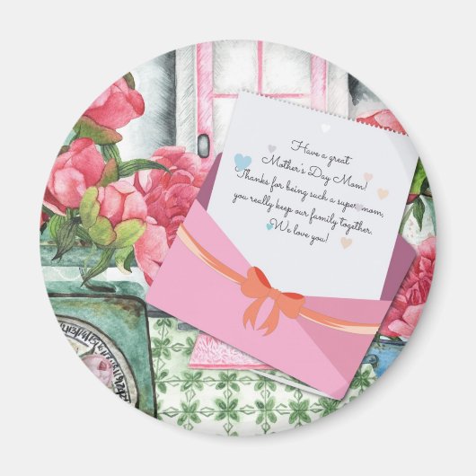 Red Roses Floral Letter Envelope Moederdag Magneet (Voorkant)