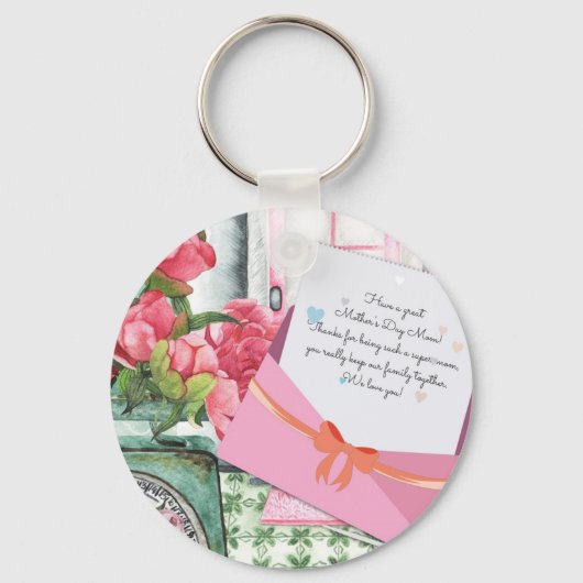 Red Roses Floral Letter Envelope Moederdag Sleutelhanger (Voorkant)