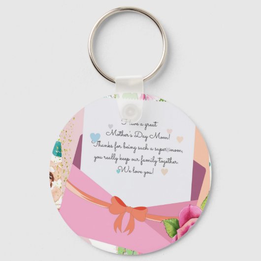 Red Roses Floral Letter Envelope Moederdag Sleutelhanger (Voorkant)