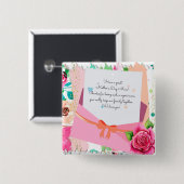 Red Roses Floral Letter Envelope Moederdag Vierkante Button 5,1 Cm (Voorkant /achterkant)