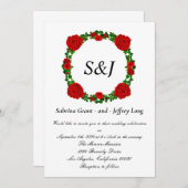Red Roses Floral Monogram Wedding Kaart (Voorkant / Achterkant)