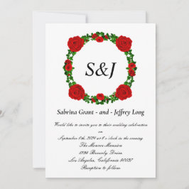 Red Roses Floral Monogram Wedding Kaart