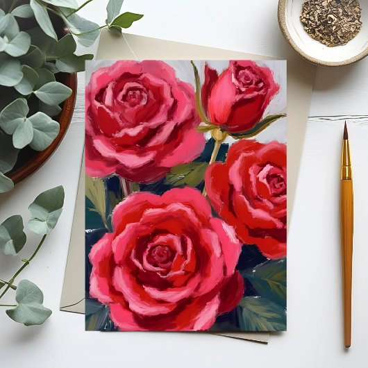 Red Roses Floral Painting Briefkaart