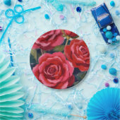 Red Roses Floral Painting Papieren Bordje (Feest)