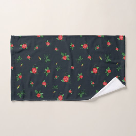 Red Roses Floral Pattern Black Elegant Bath Towel Bad Handdoek (Handdoek)