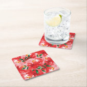 Red Roses Floral Pattern Kartonnen Onderzetters (Insitu)