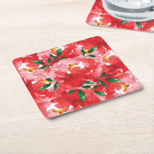 Red Roses Floral Pattern Kartonnen Onderzetters (Schuin)