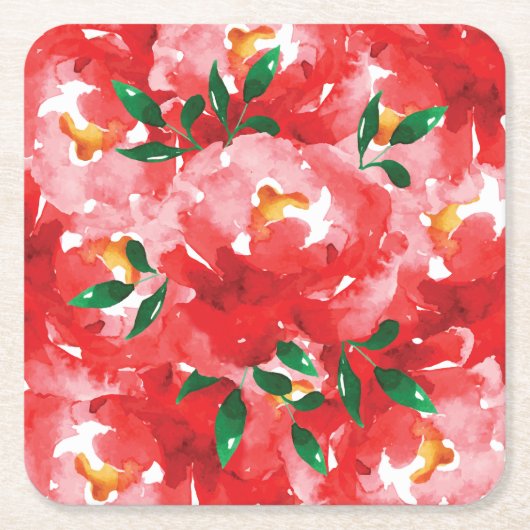 Red Roses Floral Pattern Kartonnen Onderzetters (Voorkant)