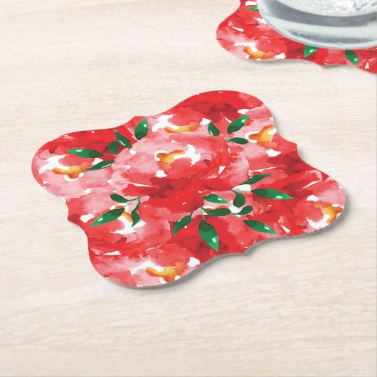 Red Roses Floral Pattern Kartonnen Onderzetters (Gekanteld)